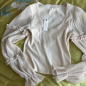 Anthropologie Cream Ruffle Sleeve Blouse